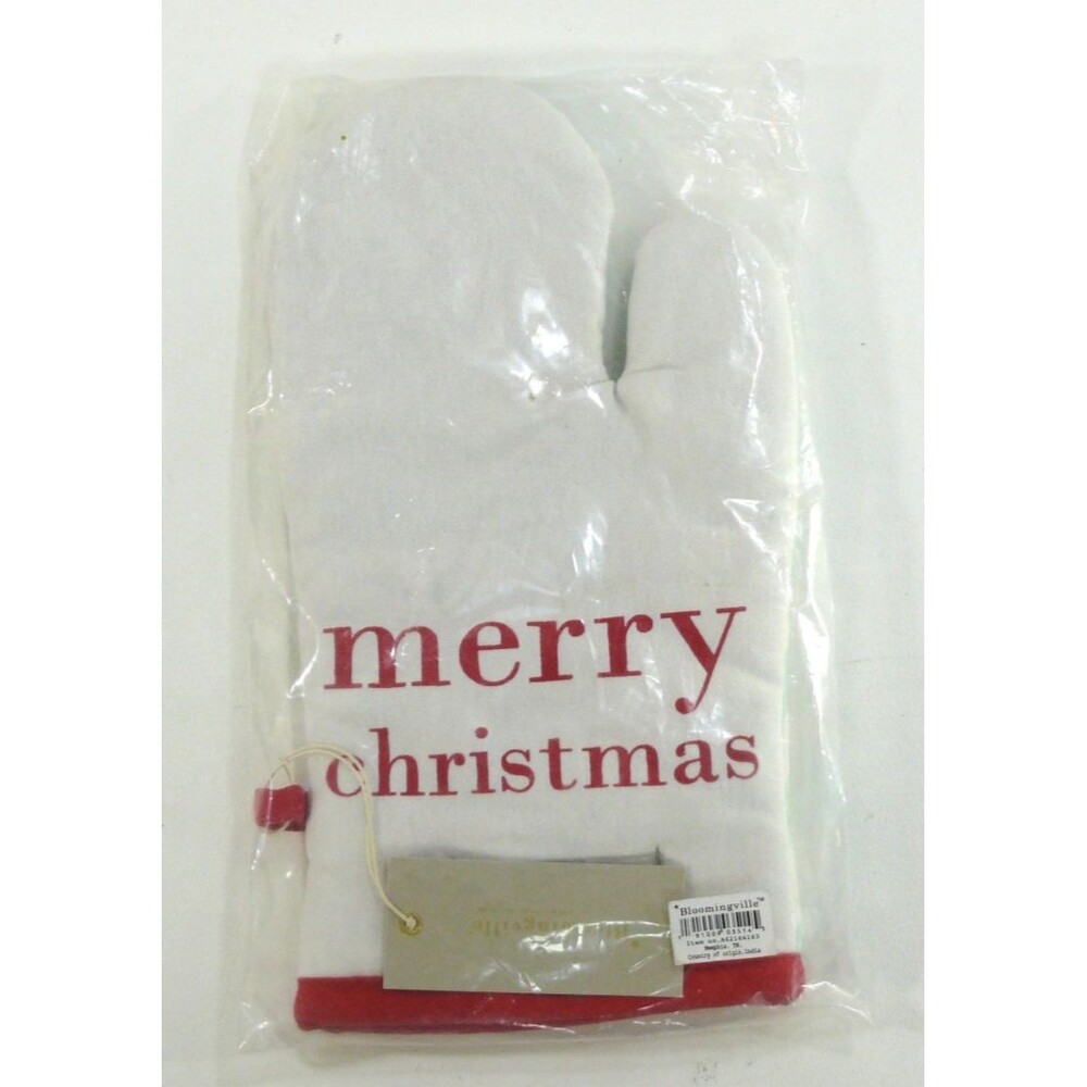 NEW Bloomingville Oven Mitt glove Red merry Christmas holiday large padded